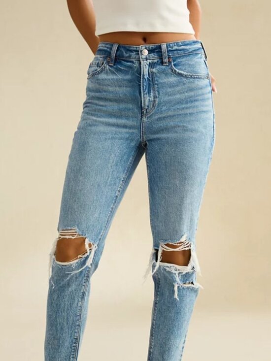 American Eagle Outfitters Denim - American Eagle Distressed Mom Jeans Women's Size 4 Raw Hem